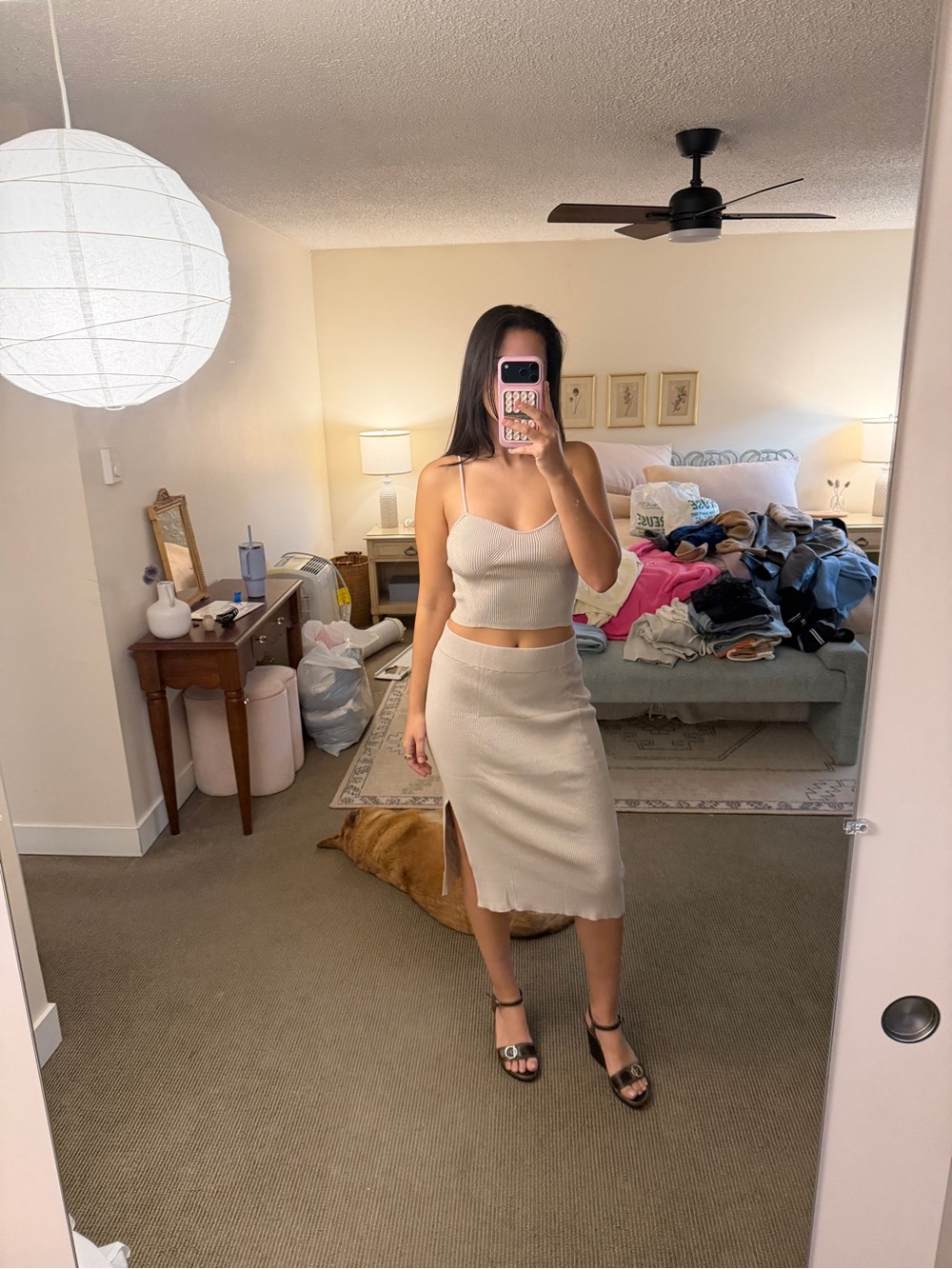 H&M Ribbed Knit Beige Set - Womens